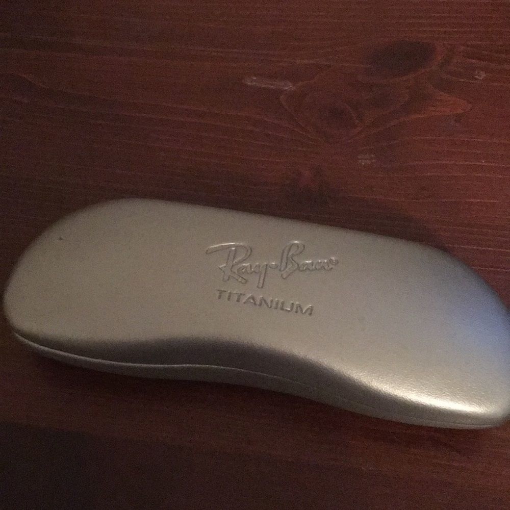 Silver Gray Ray-Ban titanium sunglasses eyeglasses case w/ marks on back bottom